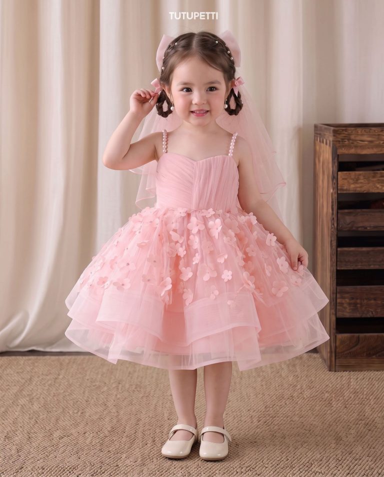 Beautiful Pearl Birthday Dresses | Elegant Girls 3D Floral Tulle Dress